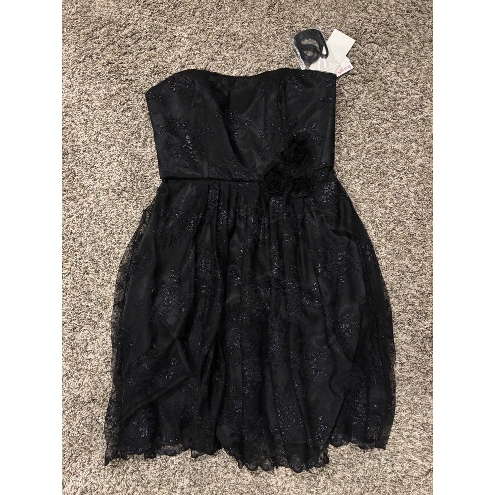 David's Bridal Black Sparkly Lace Strapless Homecoming Dress 8 3010-1090